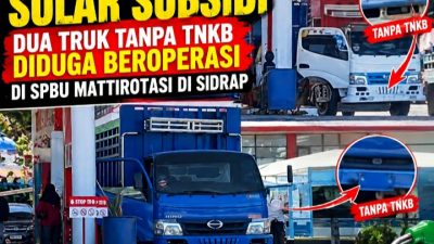 Siang-Malam Angkut Solar Subsidi, Dua Truk Tanpa TNKB Diduga Beroperasi SPBU Mattirotasi di Sidrap